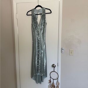 Sho Women's Green High-Low Sequin Halter Midi A-Line Dress Size 2